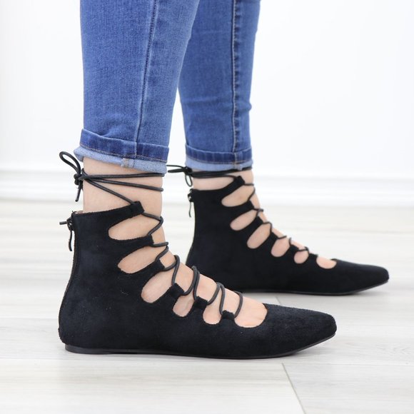 Pointed Toe Faux Suede Strappy Slip-On Flats - Picture 4 of 11